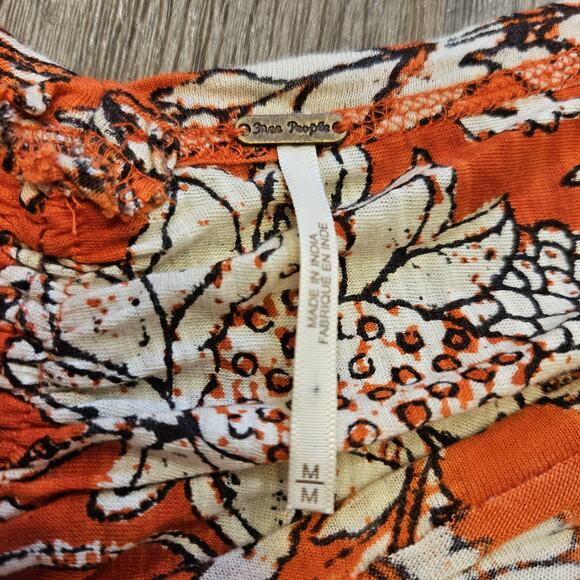 Free People Say The Word Floral Top Womens M Ruby Red Boho Ditsy Cottage Ruched - Picture 7 of 10